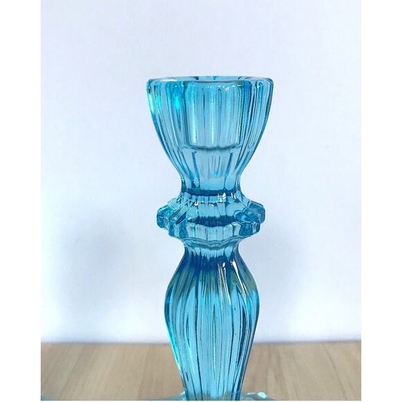 John Lewis Boho Blue Glass Candleholder Set of 2 Vintage Style Candlestick 15cm - Picture 4 of 11